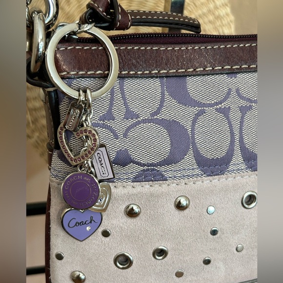 COACH Signature C Jacquard and Suede in Shades of Purple w/Bag Charm/Key Ring - Picture 4 of 11